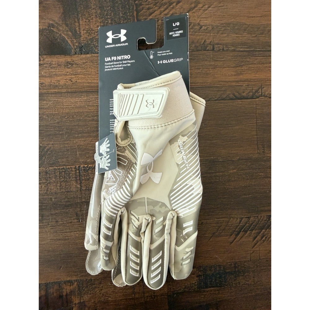 Under Armour F9 Nitro Desert Camo Football Gloves Men's Sz L Large Glue Grip $50